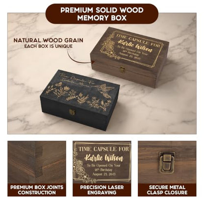 Personalized Time Capsule Box, Engraved Wooden Keepsake Box with Lid - style: 13. Time Capsule Designs