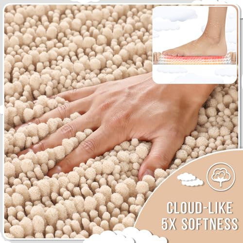 Yimobra Bathroom Rugs Sets 2 Piece,Super Absorbent Bath Mat Set,Light Brown - color: Light Brown, size: 24''x17''+24''x20''U-Shaped
