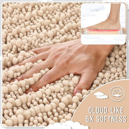 Yimobra Bathroom Rugs Sets 2 Piece,Super Absorbent Bath Mat Set,Light Brown - color: Light Brown, size: 24''x17''+24''x20''U-Shaped