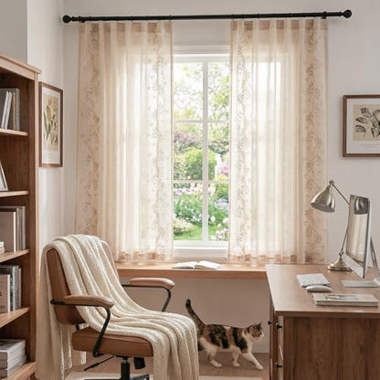 jinchan Floral Linen Curtains, Back Tab 50x63 Inch, 2 Panels Beige - color: Vine | Beige, size: 50"W x 63"L (Pack of 2)