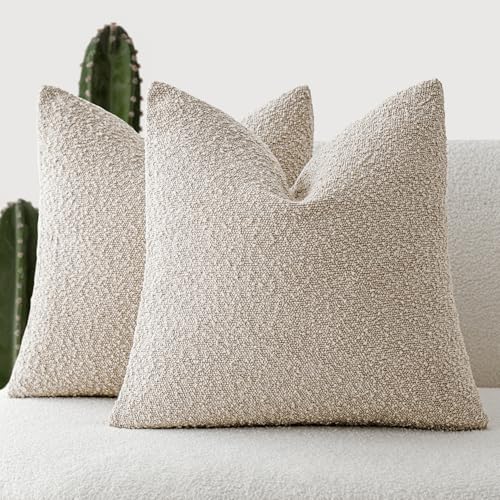 Foindtower Decorative Textured Boucle Throw Pillow Cover 16x16 Inch,Oatmeal - color: Oatmeal, size: 16" x 16" (Pack of 2)