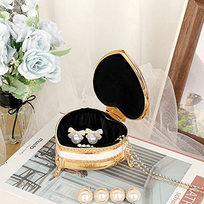 Hipiwe Heart Shape Metal Jewelry Box Antique Trinket Box Carved Red Rose - color: Red, size: Small