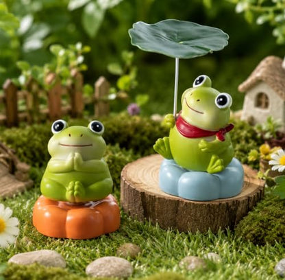 2Pcs Rotating Ceramic Frog Decor for Desk Room Miniature Garden Car, Gifts