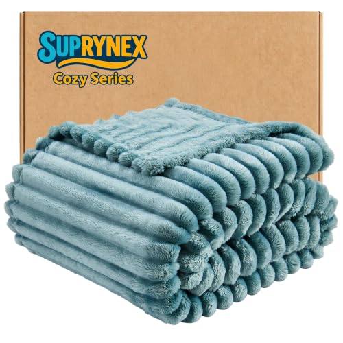 330GSM Ribbed Fleece Twin Blanket for Bed, Dusty Blue, 60"x80" - color: Dusty Blue, size: Twin(60"x80")