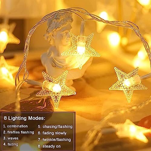 Minetom 33ft Plug in Star String Lights with Remote and Timer - color: Star - Warm White - 33 FT
