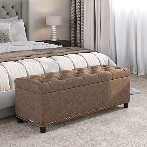 BELLEZE Storage Ottoman, Tufted Ottoman with Close Hinge, Foot Rest for Living Room (Rustic Brown, 47 inch) - color: Rustic Brown