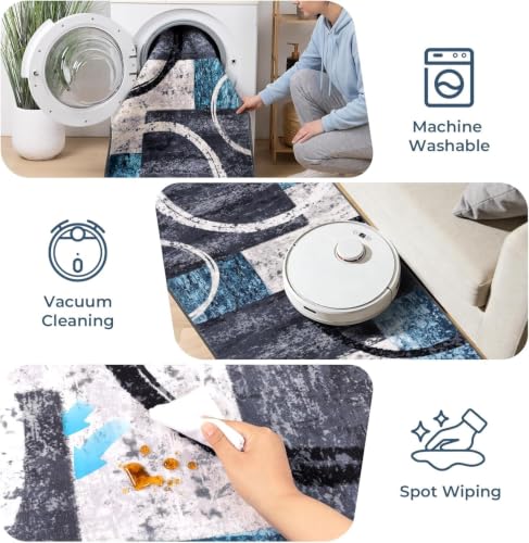 Yamaziot 9x12 Washable Modern Abstract Area Rug Non-Slip Living Room Rug - color: Blue/Multi, size: 9x12ft