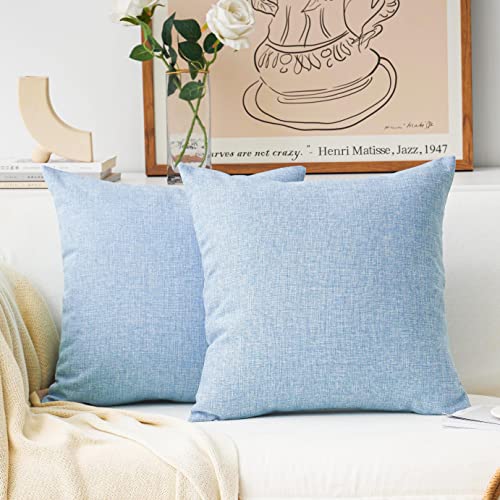 Home Brilliant 2 Pack Burlap Decorative Throw Pillow Covers 16x16 Farmhouse Pillow Covers for Bed, 16 x 16 inches, Light Blue - color: Light Blue, size: 16" x 16" (Pack of 2)