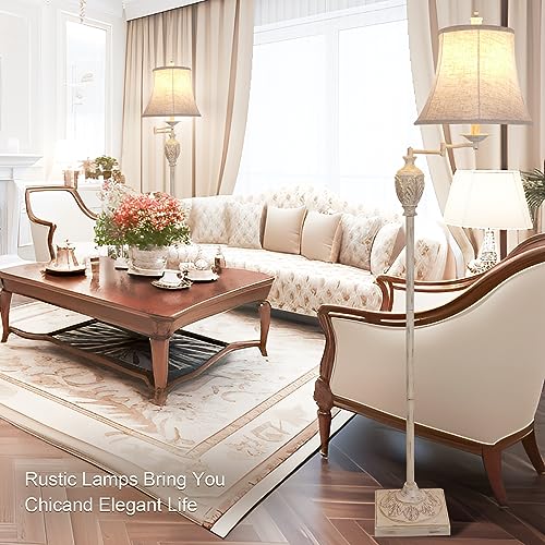 Traditional Floor Lamp with 350° Swing Arm, 3 Color Temperatures,White Wash - color: White