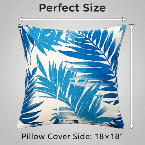 JMGBird Outdoor Pillows Waterproof Outdoor Pillow Covers with Inserts - color: Blue Palm Leaves
