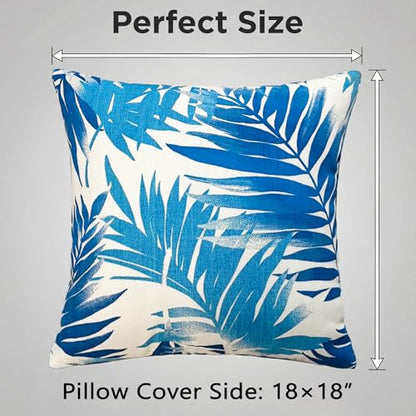 JMGBird Outdoor Pillows Waterproof Outdoor Pillow Covers with Inserts - color: Blue Palm Leaves