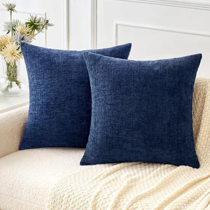 MIULEE Soft Chenille Throw Pillow Covers Navy Blue 18x18 Inch Pack of 2 - color: Navy Blue, size: 18" x 18" (Pack of 2)
