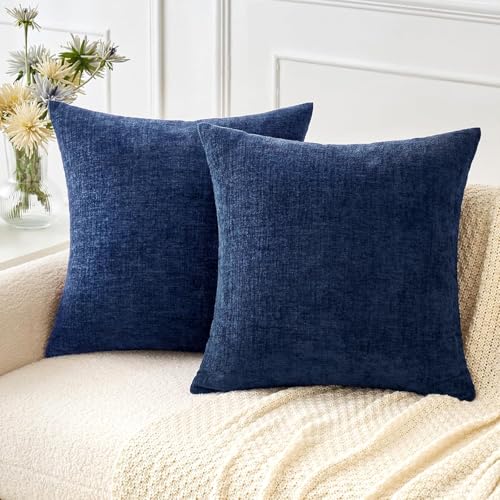 MIULEE Soft Chenille Throw Pillow Covers Navy Blue 18x18 Inch Pack of 2 - color: Navy Blue, size: 18" x 18" (Pack of 2)