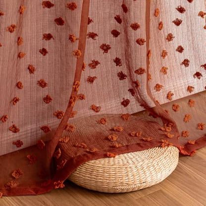 MYSKY HOME Terracotta Boho Sheer Curtains with Pom Pom 36Wx54L,2 Panels - color: Terracotta, size: 36"W x 54"L (Pack of 2)