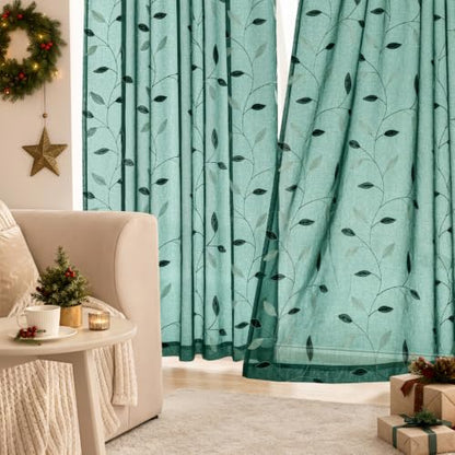 MIULEE Christmas Hunter Green Sheer Curtains Leaf Patterned, W52 x L63 - color: Hunter Green, size: 52"W x 63"L (Pack of 2)
