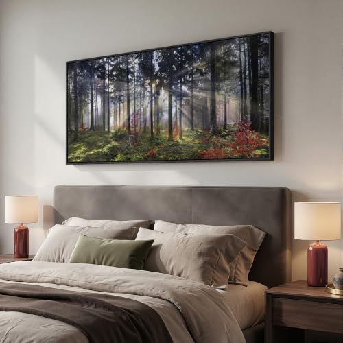 Large Framed Modern Forest Landscape Wall Art for Living Room, 60x30 Inch - color: Red Green