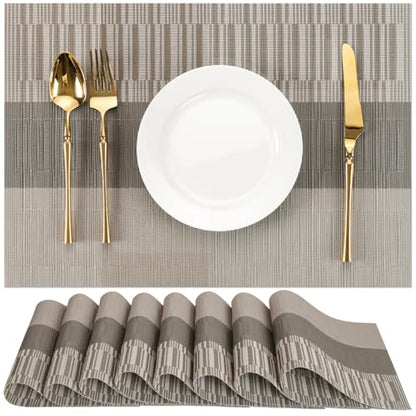 Placemats Set of 8, Vinyl Woven Heat-Resistant Place Mats - color: Gray Dark Gray, size: Set of 8