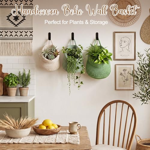 Honeydak 3 Hanging Baskets, Sage Green Mix, Wide Bucket Basket - color: Sage Green Mix, style: Wide Bucket Basket