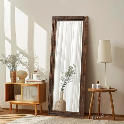 58x22in Full Length Mirror, 3-Tier Stepped Solid Wood Frame, Brown - color: Brown, size: 58"L x 22"W