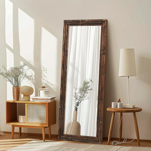 58x22in Full Length Mirror, 3-Tier Stepped Solid Wood Frame, Brown - color: Brown, size: 58"L x 22"W