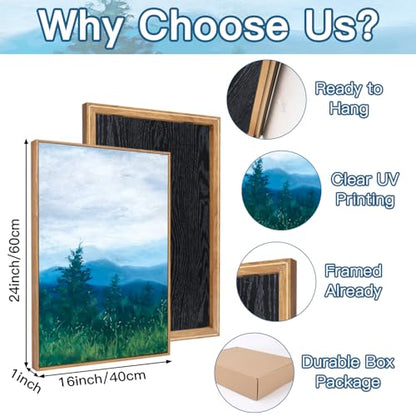 CHDITB 3Pcs Blue Ridge Mountain Forest Framed Canvas Wall Art 16x24 Inch - color: Blue Mountain, size: 16"L x 24"W