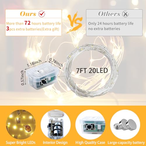 24 Pack Fairy Lights 7Ft 20 LED Twinkle String Lights 3 Modes Battery Operated Waterproof Firefly Starry for Mason Jar Wedding Birthday Party Table Centerpieces Bedroom Christmas,Warm White - color: Warm White, size: 24