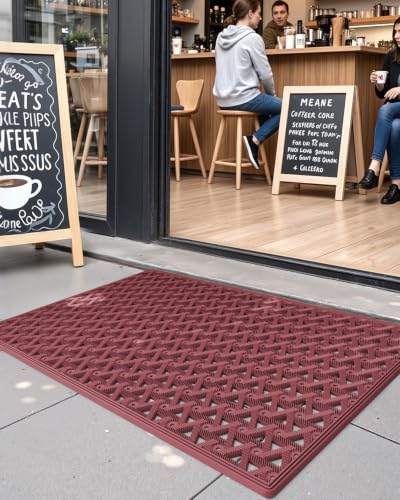 DEXI Front Door Mat Outside Entrance Rubber Floor Doormat, 24x36 Red - color: Red, size: 2' x 3' (Rectangular)