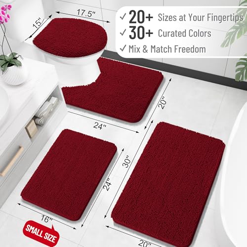 OLANLY Toilet Rugs U-Shaped 20x20, Soft Absorbent Chenille Contour Rugs - color: Burgundy, size: 20" X 20" Contour Rug