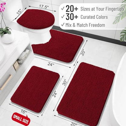 OLANLY Toilet Rugs U-Shaped 20x20, Soft Absorbent Chenille Contour Rugs - color: Burgundy, size: 20" X 20" Contour Rug