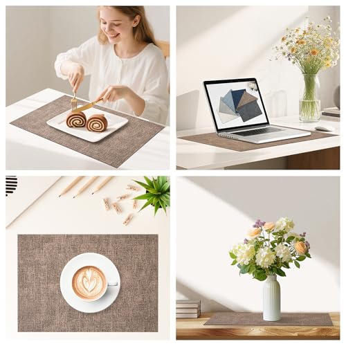 DOLOPL Placemats Set of 4, Reversible Faux Leather Place Mats, Brown - color: Brown, size: Set of 4