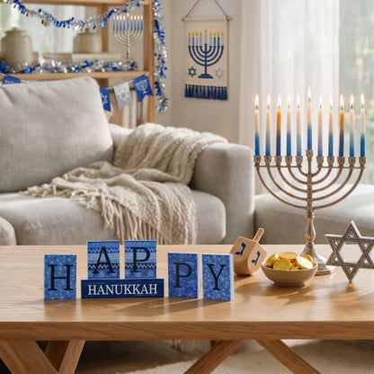 Smile Happy Hanukkah Sign Blocks Wood Decoration - style: Hanukkah