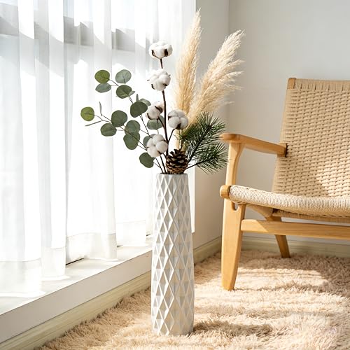 White Tall Ceramic Floor Vase, 17.7 Inch, Textured Design - color: Shape 2, size: 17.7 Inch
