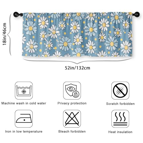 Daisy Floral Blackout Window Valance Curtain, Blue Yellow Boho Design - color: Flower 7, size: 52"W x 18"L (Pack of 1)