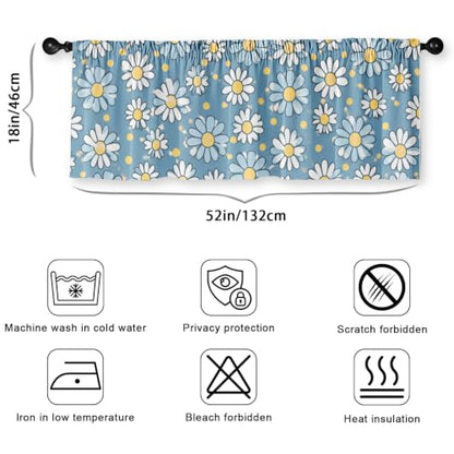 Daisy Floral Blackout Window Valance Curtain, Blue Yellow Boho Design - color: Flower 7, size: 52"W x 18"L (Pack of 1)