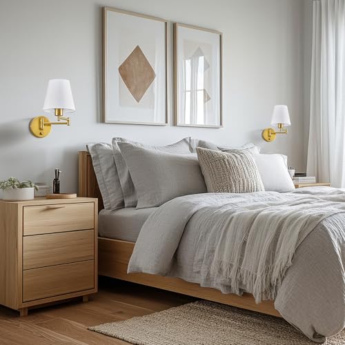 VONLUCE Wall Sconce Set of 2, Plug in & Swing Arm Wall Lamps, Gold Finish - color: Gold, size: 2 Pack