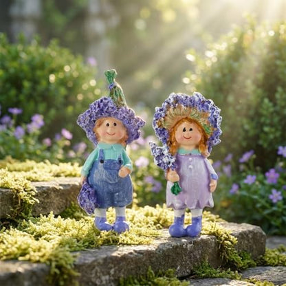 2-Piece Resin Sculpture Set, Whimsical Spring Ornaments Male & Female Themed Statues, Fairy Garden Resin Decor Accents for Indoor Home Spring Decor