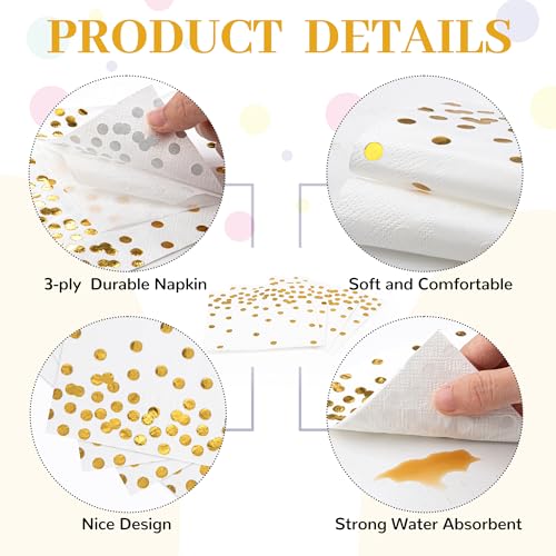 80 Pack of White Paper Cocktail Napkins with Gold Foil Polka Dot Confetti，Polka Dot Party Supplies(5 x 5 in，3-ply) (gold) - style: Gold Dot