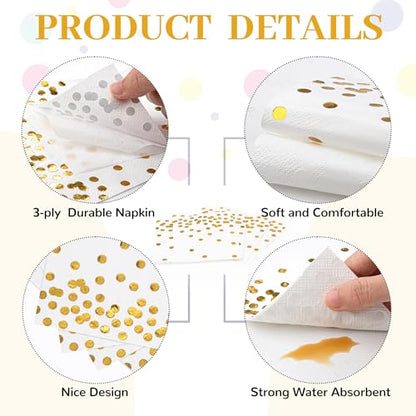 80 Pack of White Paper Cocktail Napkins with Gold Foil Polka Dot Confetti，Polka Dot Party Supplies(5 x 5 in，3-ply) (gold) - style: Gold Dot