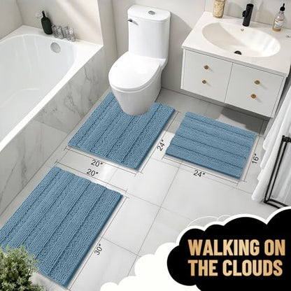 OLANLY Thick Bathroom Rugs 36x24, Chenille Striped Bath Rugs, Airy Blue - color: Airy Blue, size: 36" X 24"
