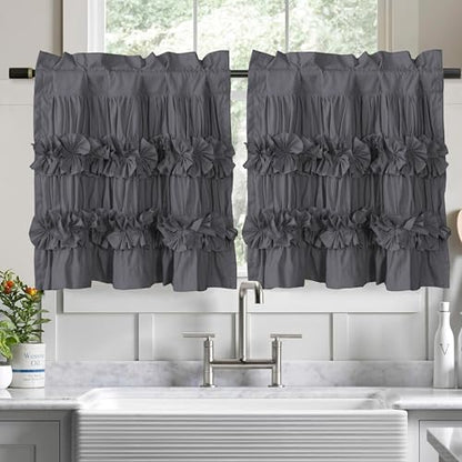 HIG 2 Pack Gray Handcrafted Window Treatment Tiers Curtains, 30"x24" - color: Darkgray, size: 30"W x 24"L (Pack of 2)