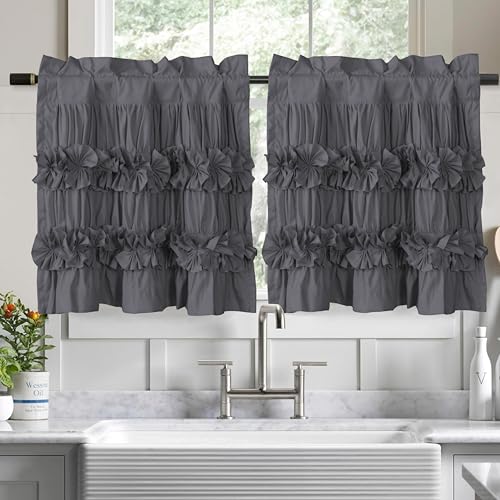 HIG 2 Pack Gray Handcrafted Window Treatment Tiers Curtains, 30"x24" - color: Darkgray, size: 30"W x 24"L (Pack of 2)