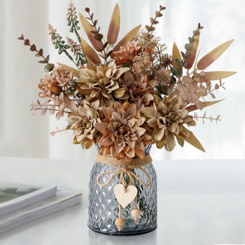 Leftover Faux Flowers in Vase,Brown Fall Fake Flowers with Vase,Silk Artificial Flower Arrangements,Rustic Flower Centerpieces for Tables,Artificial Flowers Indoor for Home Decor,Boho Flowers Decor - color: Brown