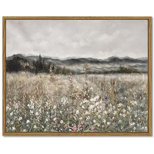 SHENIFY Vintage Landscape Framed Canvas Wall Art Prairie in Full Bloom Classic Painting Modern Farmhouse Bathroom Office Decor - 11x14in Natural Framed - color: Flower Meadow, size: 14"L x 11"W