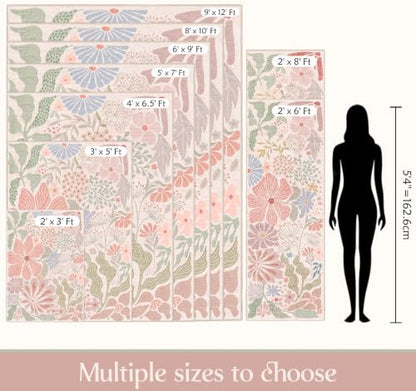 MUJOO Pink Washable 2x6 Runner Rugs Floral Area Rugs Non Slip Low-Pile - color: Pink, size: 2' x 6' (Rectangular)