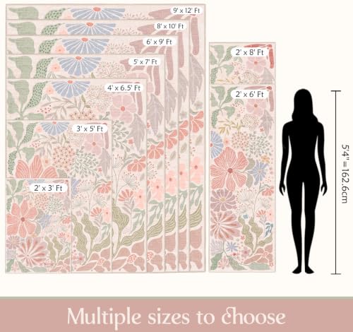 MUJOO Pink 3x5 Washable Rugs,Floral Area Rug Non Slip Low-Pile - color: Pink, size: 3' x 5' (Rectangular)
