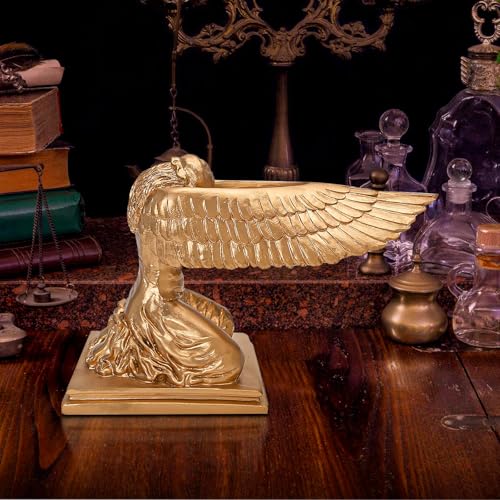 Kneeling Ark Angel Statue 2Pcs Angel Decorative Resin Figurine Praying Wings Desktop Sculpture for Indoor Movie Props 9.4inch Gold