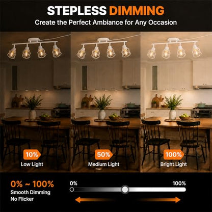 Dimmable Plug in Ceiling Light,Plug in Track Lighting,4 Light White Industrial Farmhouse Ceiling Light with 16.5' Cord,Adjustable Rotatable Cage Lamp Heads,E26 Base(Bulbs Not Included) - color: 4 Light White