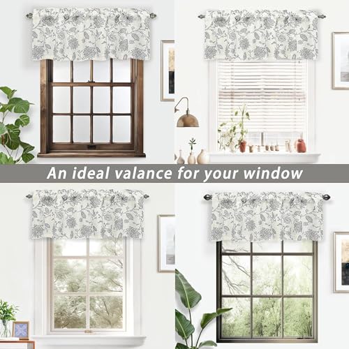 DriftAway Freda Jacobean Floral Linen Blend Blackout Thermal Insulated Energy Saving Privacy Window Linen Curtain Valance Rod Pocket 2 Layers Single 52 Inch by 18 Inch Plus 2 Inch Header Gray Beige - color: Grey, size: 52"W x 18"L (Pack of 1)