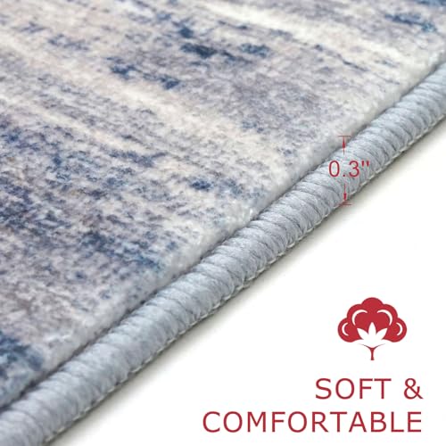KOZYFLY Modern Abstract Area Rugs 2PCS 2x3 and 2x6 Blue-Grey Machine Washable Runner Rug Non-Slip Living Room Rug, Faux Wool Soft Low Pile Office Carpet for Hallway Entryway Bathroom Bedroom - color: Blue-grey, size: 2' x 3' (Set)