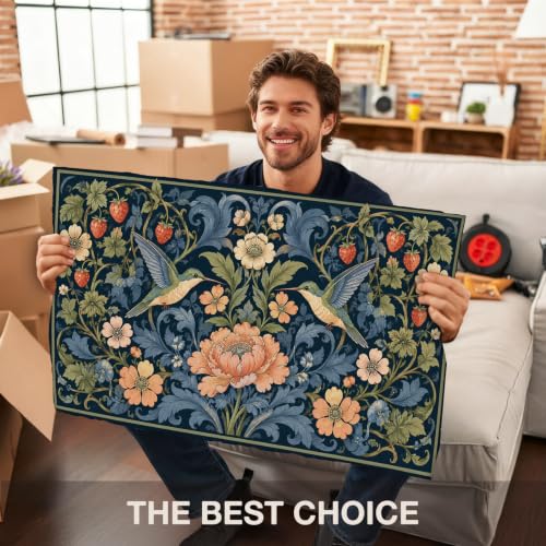 Boho Bird Floral Faux Coco Coir Doormat Door Mat 17x30 Inch - color: Blue Bird